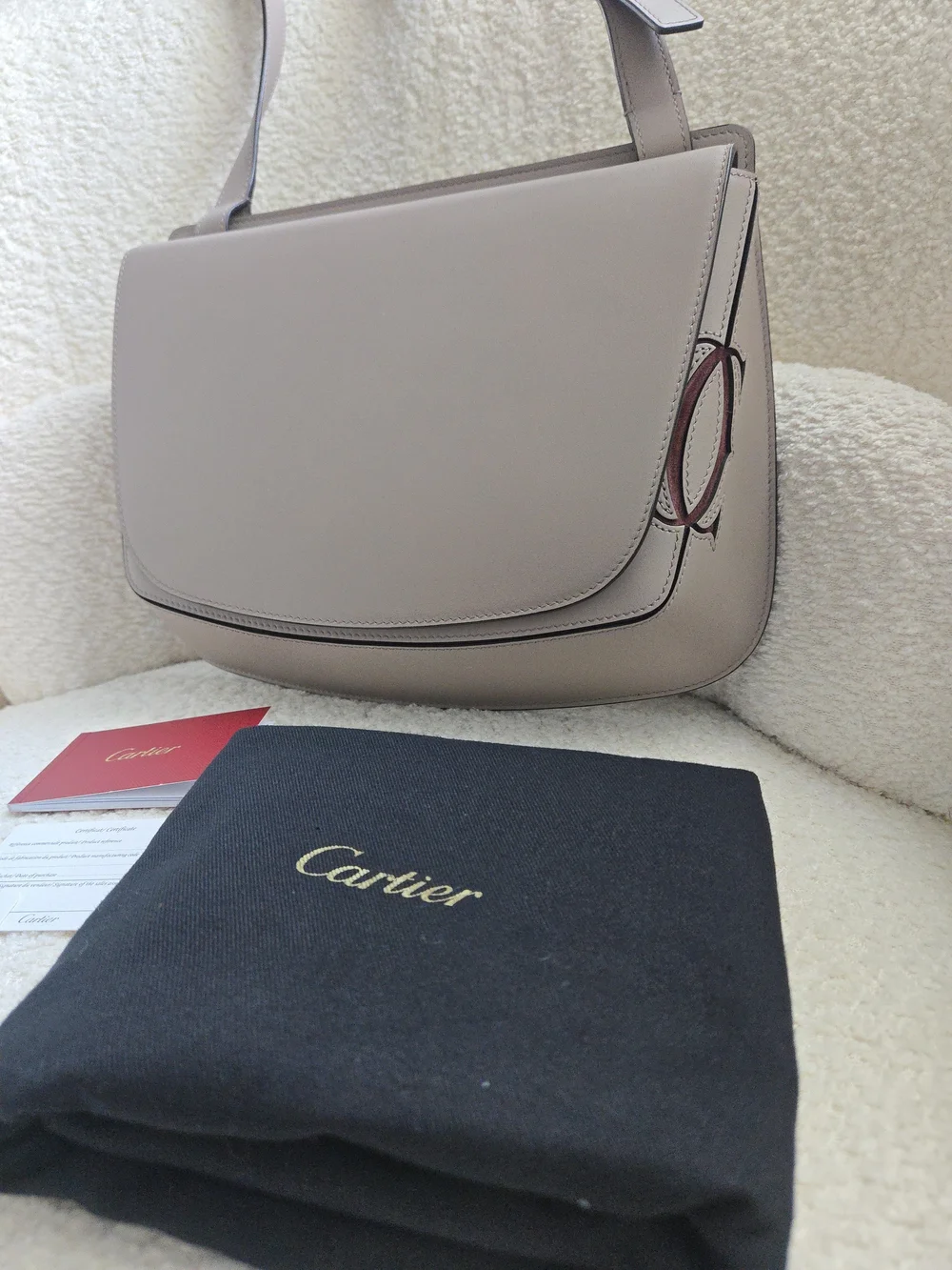Cartier Must de Cartier C Crossbody Bag Beige Gray w/ Dust Bag & Card